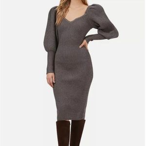 ASTR the Label NWOT || XS Jansen Bishop Sleeve Sweater MIDI Charcoal Gre…